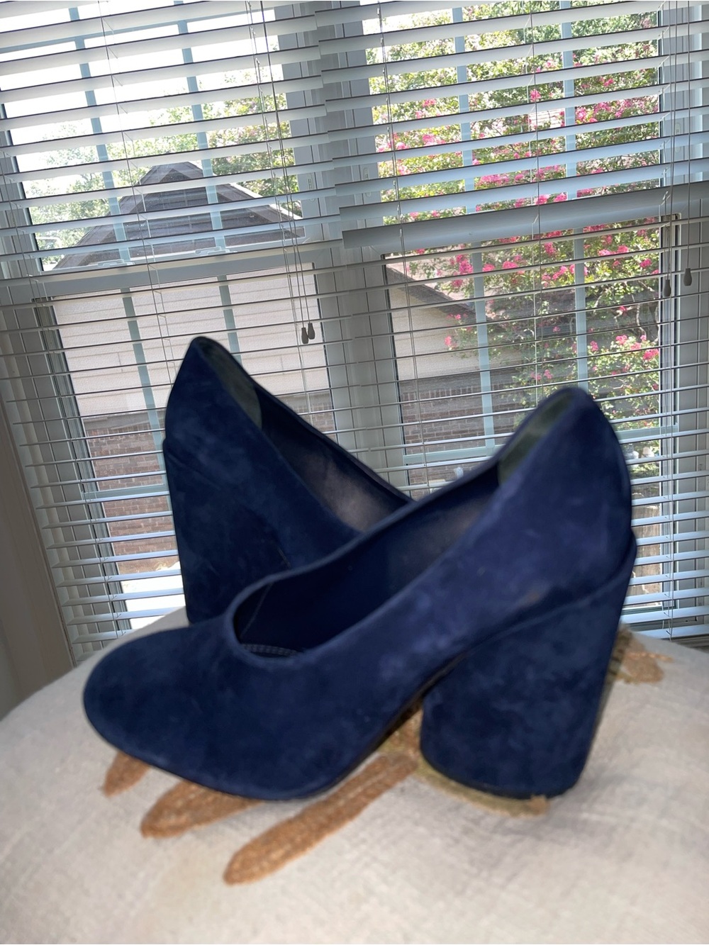 Tory Burch Navy Suede Block Heel Pumps